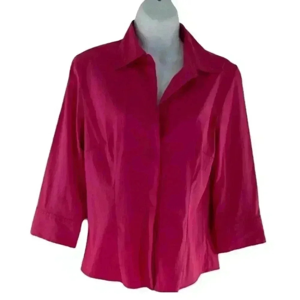 DCC Petite Women’s 3/4 Sleeves Button Front Top Pink Blouse Petite Medium